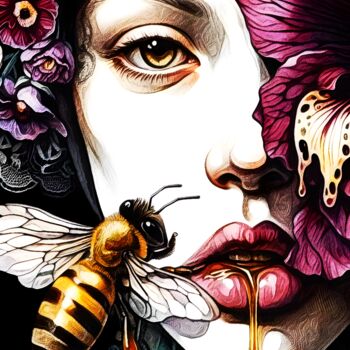 Digital Arts titled "Floraison Éthérée :…" by Frédéric Font (Chroma), Original Artwork, Digital Painting Mounted on Wood Str…