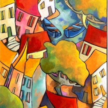 Painting titled "Psychédélique villa…" by Fauve, Original Artwork, Acrylic Mounted on Wood Stretcher frame