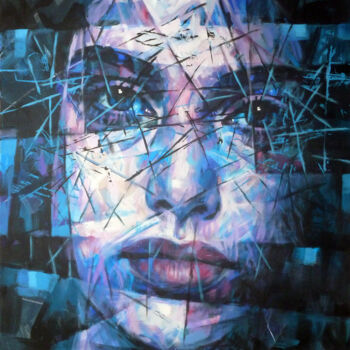 Peinture intitulée "BLUE  PORTRAIT" par Aleksandr Ilichev, Œuvre d'art originale, Acrylique