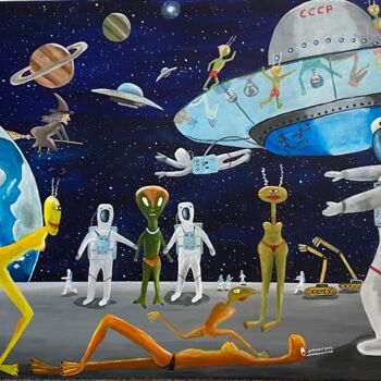 Painting titled "On the Moon" by Nearchos Ioannou, Original Artwork, Acrylic
