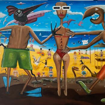 Painting titled "Beach II" by Nearchos Ioannou, Original Artwork, Acrylic
