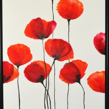 图画 标题为“"Fleurs Rouges 1"” 由Sophie Duplain, 原创艺术品, 丙烯 安装在木板上