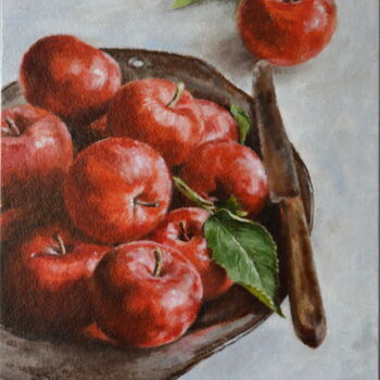 Ζωγραφική με τίτλο "Red Apples" από Yulia Ivanova, Αυθεντικά έργα τέχνης, Λάδι