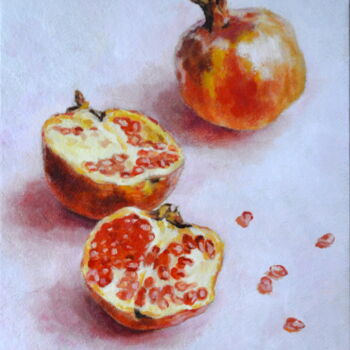 Peinture intitulée "Pomegranates on pink" par Yulia Ivanova, Œuvre d'art originale, Huile