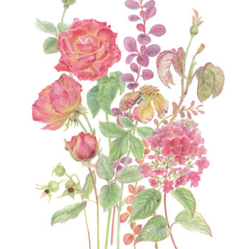 Painting titled "Autumn bouquet, bot…" by Olga Akimtseva, Original Artwork, Watercolor