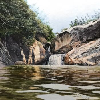 Ζωγραφική με τίτλο "Waterfalls" από Nuwan Darshana, Αυθεντικά έργα τέχνης, Ακρυλικό Τοποθετήθηκε στο Ξύλινο φορείο σκελετό