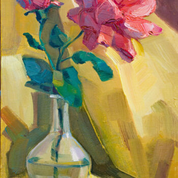 Painting titled "A rose" by Arus Pashikyan, Original Artwork, Oil Mounted on Wood Stretcher frame