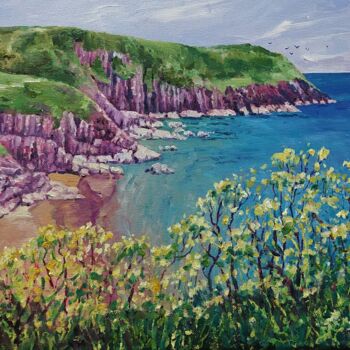 Pintura intitulada "Coastal Wildflowers" por Zoe Norman, Obras de arte originais, Óleo Montado em Armação em madeira