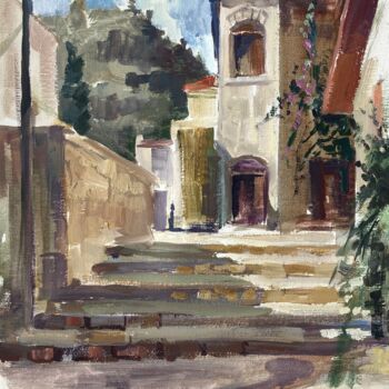 Malarstwo zatytułowany „Lefkara Village in…” autorstwa July Kinart, Oryginalna praca, Olej