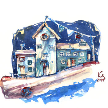 Malarstwo zatytułowany „"Coastal lodges" wa…” autorstwa Ksenia Selianko, Oryginalna praca, Akwarela