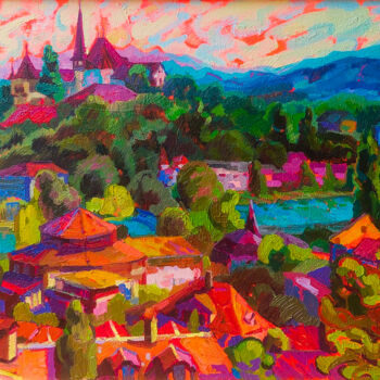 Peinture intitulée "View of Bern" par Anastasiia Kurkova, Œuvre d'art originale, Huile