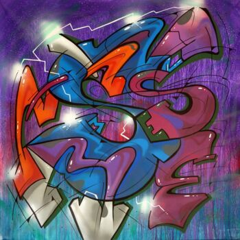 Peinture intitulée "Trace n° 2411" par Saname, Œuvre d'art originale, Bombe aérosol