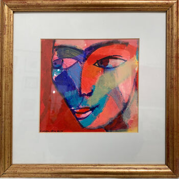 Painting titled "Red Portrait" by Gago Chtchyan, Original Artwork, Acrylic