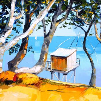 Peinture intitulée "Pêcherie aux arbres" par Pierrick Tual, Œuvre d'art originale, Huile