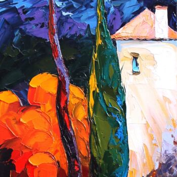 Peinture intitulée "Pin et cyprès" par Pierrick Tual, Œuvre d'art originale, Huile