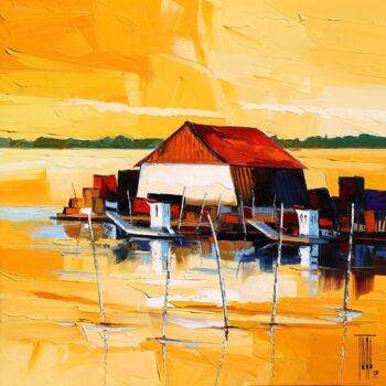 Peinture intitulée "Port ostréicole" par Pierrick Tual, Œuvre d'art originale, Huile