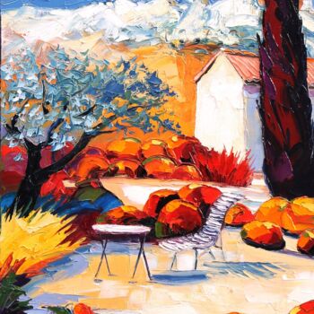 Peinture intitulée "Terrasse au sud" par Pierrick Tual, Œuvre d'art originale, Huile