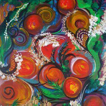 Malerei mit dem Titel "Swirls & Spheres" von Barbara Fuhrmann, Original-Kunstwerk, Acryl