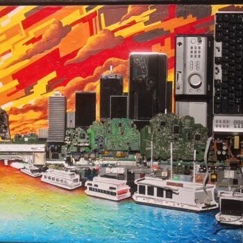 Painting titled "Nas Margens do sena" by Eduardo Vueza Vueza, Original Artwork, Collages Mounted on Wood Panel
