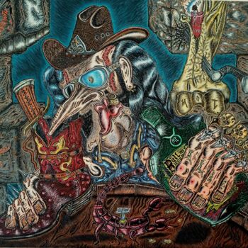 Painting titled "The Minotaur" by Rabah Meskine, Original Artwork, Acrylic