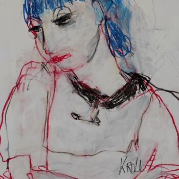 Drawing titled "Porträt 52" by Barbara Kroll, Original Artwork, Conté