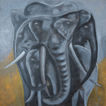「Family of giants」というタイトルの絵画 Jagath Wickramarachchiによって, オリジナルのアートワーク, オイル ウッドパネルにマウント