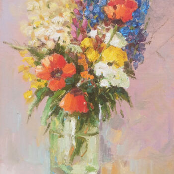 Malerei mit dem Titel "Wildflower Symphony" von Hrach Baghdasaryan, Original-Kunstwerk, Öl Auf Keilrahmen aus Holz montiert
