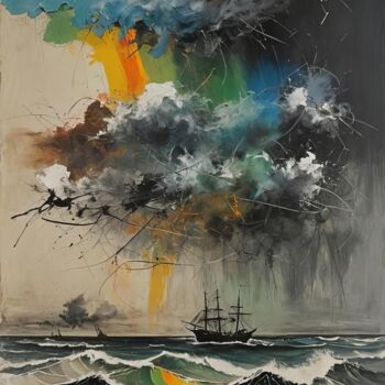 Arts numériques intitulée "Stormy Sea" par Kyozai, Œuvre d'art originale, Image générée par l'IA