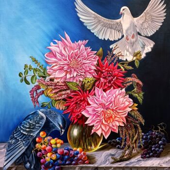 绘画 标题为“Still life with a b…” 由Julia Crystal, 原创艺术品, 油 安装在木质担架架上