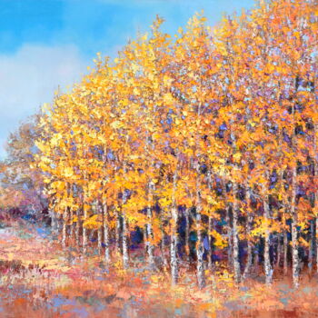 Pintura intitulada "Aspen Copse" por Gregory L Wilhelmi, Obras de arte originais, Óleo Montado em Armação em madeira