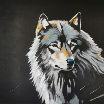 Painting titled "Le loup" by Ahmad Bader, Original Artwork, Acrylic