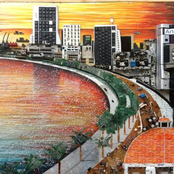 Ζωγραφική με τίτλο "Por do sol no Porto…" από Eduardo Vueza Vueza, Αυθεντικά έργα τέχνης, Κολάζ Τοποθετήθηκε στο Ξύλινο πάνελ