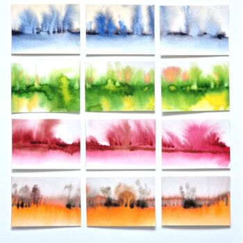 제목이 "Set of 12 ACEO card…"인 미술작품 Olena Zhylenko로, 원작, 수채화
