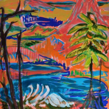 Painting titled "Volcan Rose" by Baptiste Laurent, Original Artwork, Acrylic Mounted on Wood Stretcher frame