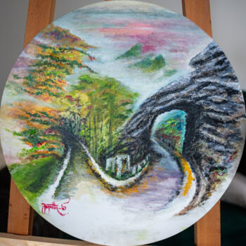Painting titled "Kadugannawa" by Jagath Wickramarachchi, Original Artwork, Oil Mounted on Wood Panel