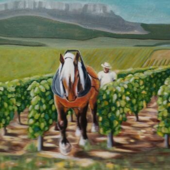 Peinture intitulée "Vendange à cheval" par Chant, Œuvre d'art originale, Acrylique Monté sur Châssis en bois