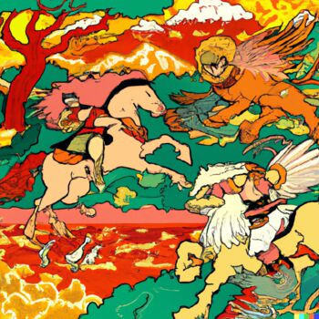 Arts numériques intitulée "Yokai Encounter" par Gerard Yadav, Œuvre d'art originale, Image générée par l'IA