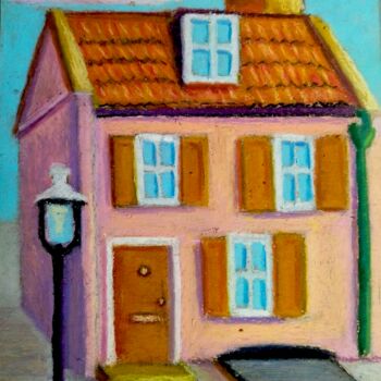 Ζωγραφική με τίτλο "Pink House" από Adonis Tukhvatshyn, Αυθεντικά έργα τέχνης, Παστέλ