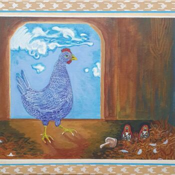 Peinture intitulée "La poule et son tré…" par Laurent Chevrollier, Œuvre d'art originale, Acrylique