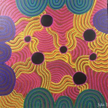 Painting titled "EAU ET MONTAGNE" by Sylvie Estaynou, Original Artwork, Acrylic Mounted on Wood Stretcher frame