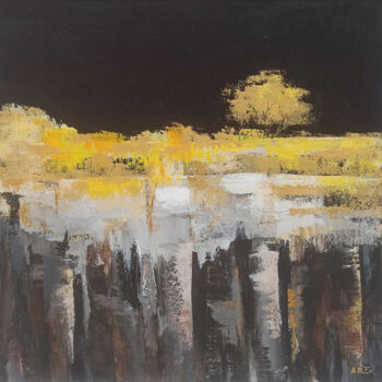 Painting titled "Midnight Luster" by Arto Mkrtchyan, Original Artwork, Oil Mounted on Wood Stretcher frame