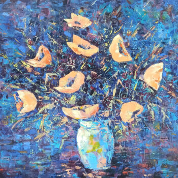 Painting titled "Cerulean Dreams of…" by Arto Mkrtchyan, Original Artwork, Oil Mounted on Wood Stretcher frame