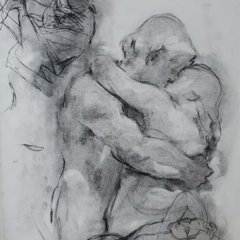 Dessin intitulée "Baiser" par Nadège Lafon, Œuvre d'art originale, Fusain