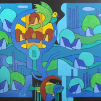 Painting titled "AIR - EAU" by Michel Marant, Original Artwork, Acrylic Mounted on Wood Stretcher frame