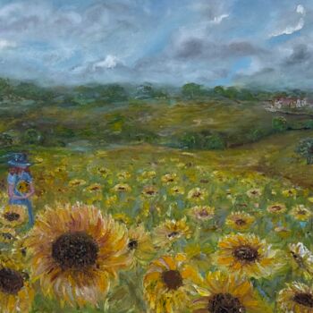「Sunflower field」というタイトルの絵画 Olga Minasyanによって, オリジナルのアートワーク, オイル