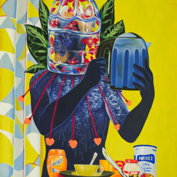 Peinture intitulée "Le petit déjeuner à…" par Arnold Forkam, Œuvre d'art originale, Acrylique Monté sur Châssis en bois