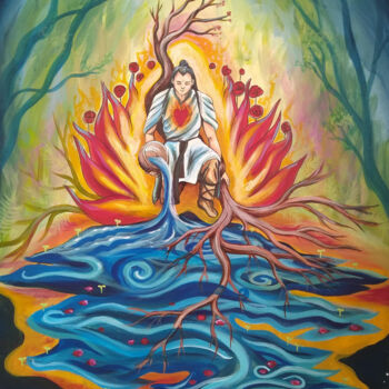 Painting titled "Der Krieger" by Andrea Kux, Original Artwork, Acrylic Mounted on Wood Stretcher frame