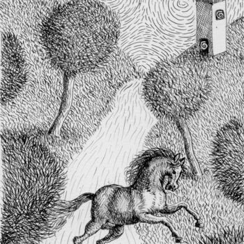Drawing titled "Caballo bayo" by Miguel Rojas, Original Artwork, Ink