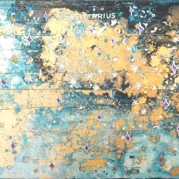 Schilderij getiteld "Blue Sagittarius 1" door Sarah I. Avni, Origineel Kunstwerk, Acryl Gemonteerd op Frame voor houten bran…