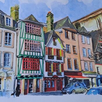 Peinture intitulée "Morlaix – Place des…" par Pascale Alloncle, Œuvre d'art originale, Aquarelle